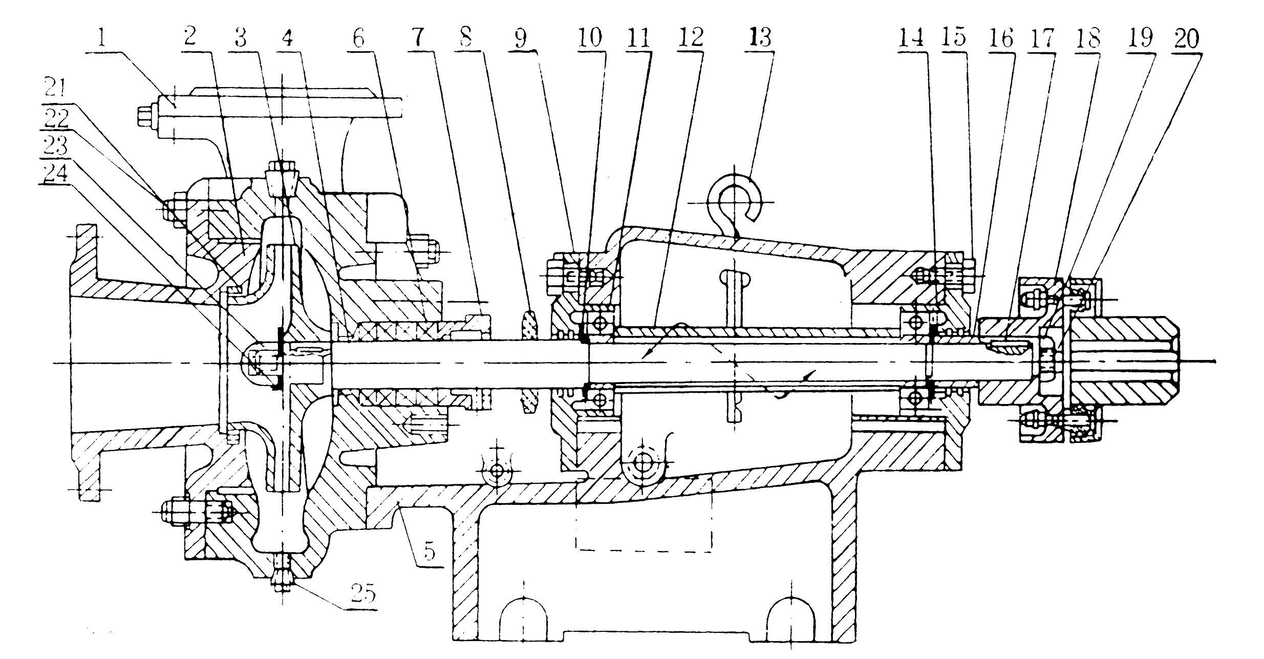 BA系列单级单吸悬臂式离心泵结构图